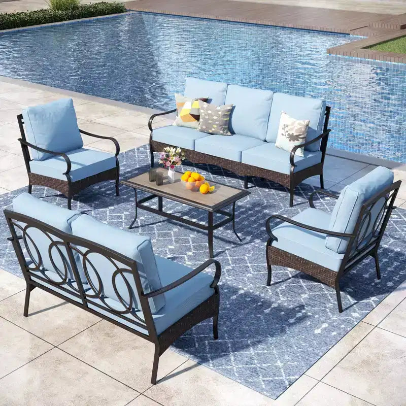 Captiva Designs Ensemble de conversation d'extérieur 5 pièces extra large en métal et rotin avec table basse et causeuse