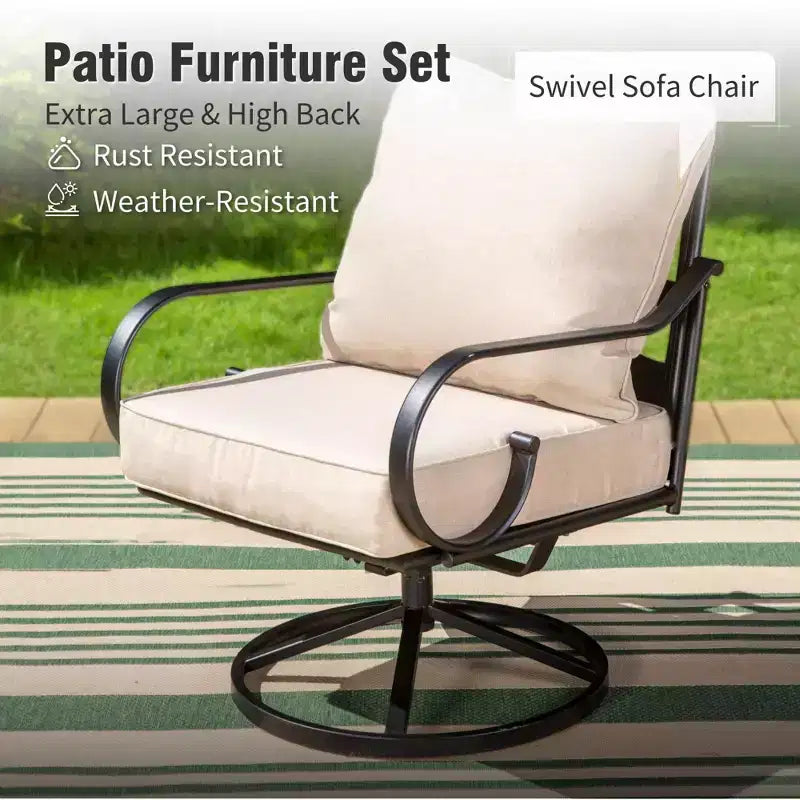 Ensemble de salon de jardin avec brasero extra-large Captiva Designs 6 pièces en métal avec fauteuils pivotants à dossier motif