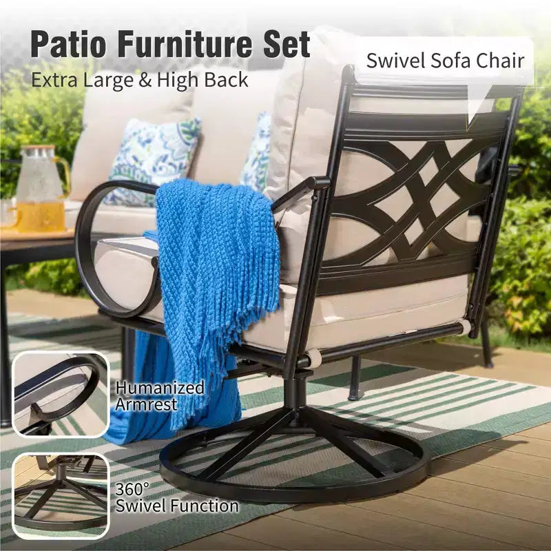 Ensemble de salon de jardin avec brasero extra-large Captiva Designs 6 pièces en métal avec fauteuils pivotants à dossier motif