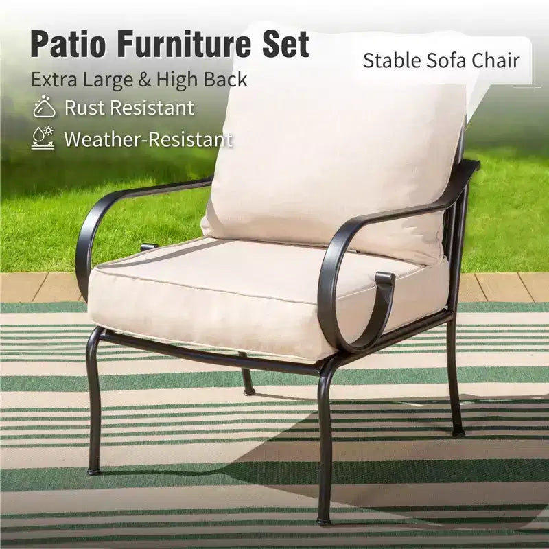 Ensemble de salon de jardin avec brasero extra-large Captiva Designs 6 pièces en métal avec fauteuils pivotants à dossier motif