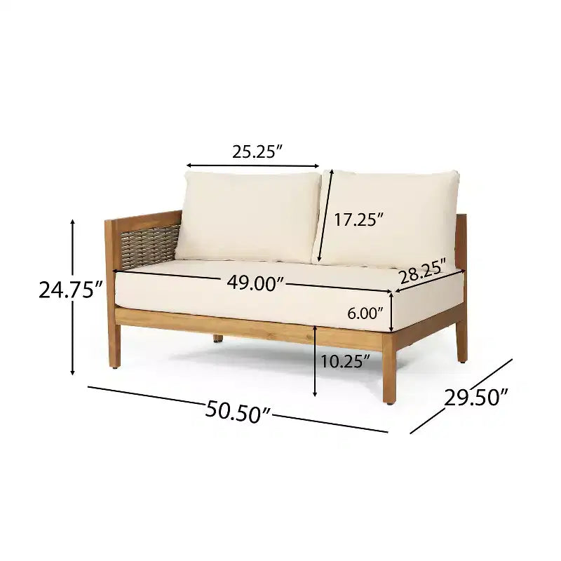 Ensemble de canapé d'angle 5 places d'extérieur GDFStudio Hiland en bois d'acacia et osier rond avec coussins, teck/beige