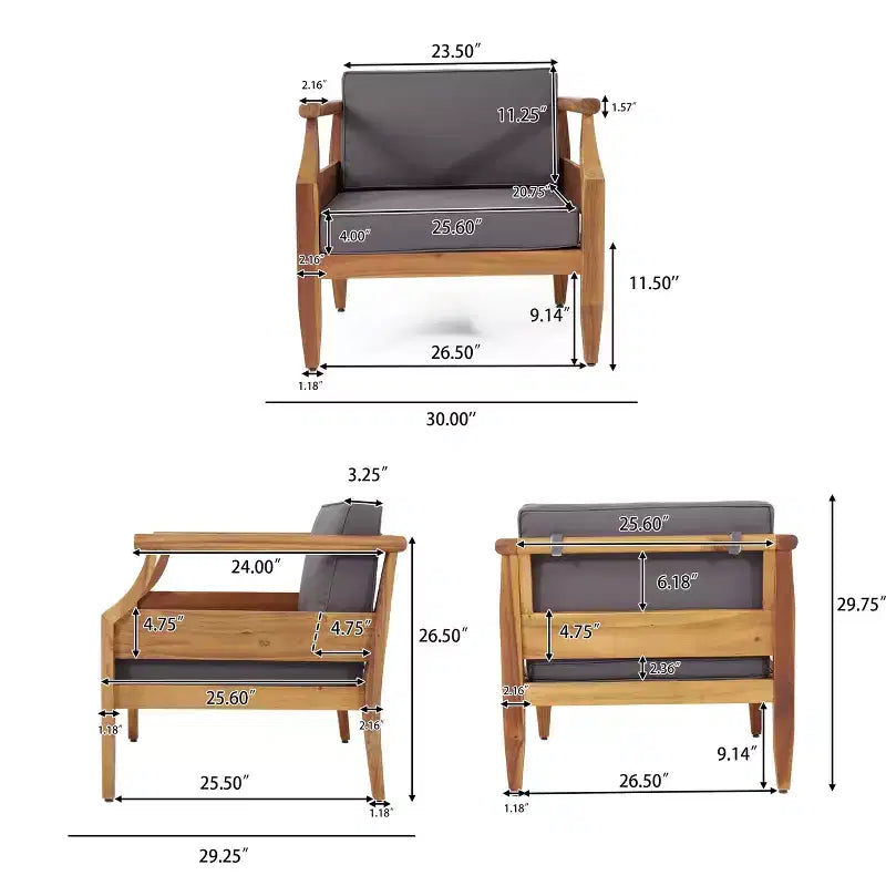Christopher Knight Home Aston Sectionnel d'extérieur 5 places en bois d'acacia avec fauteuil club, teck et gris foncé