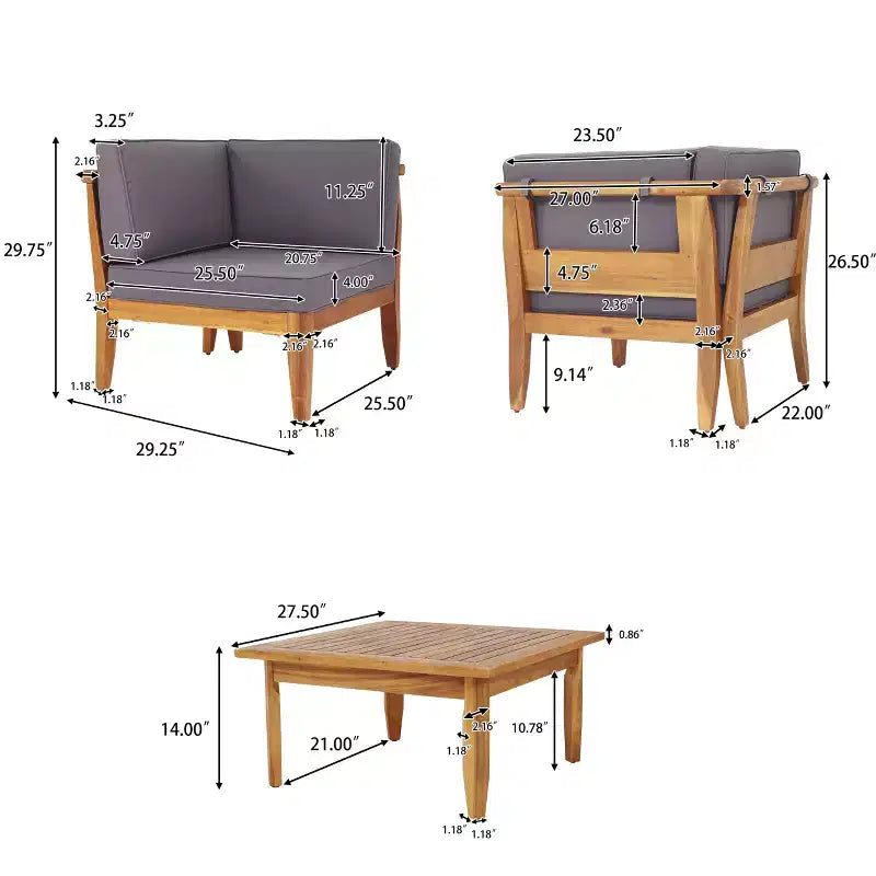 Christopher Knight Home Aston Sectionnel d'extérieur 5 places en bois d'acacia avec fauteuil club, teck et gris foncé