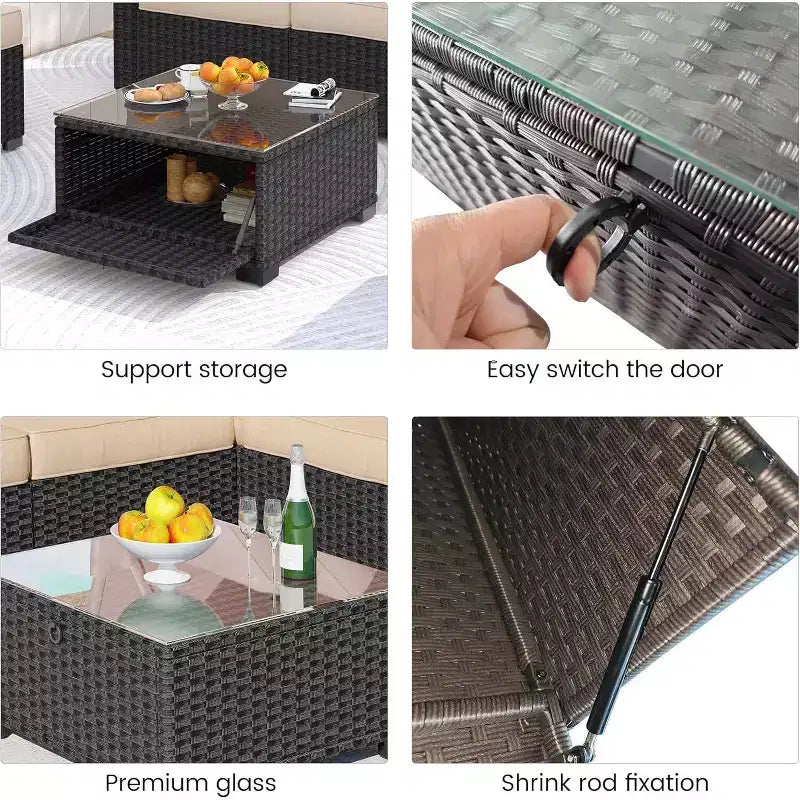 Garvee Lit de repos extérieur avec auvent, ensembles de meubles de patio 6 pièces avec dossier réglable en rotin dégradé de PE