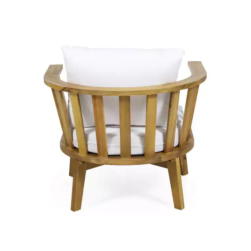 Christopher Knight Home Flagler, ensemble de 5 fauteuils et table foyer d'extérieur en bois d'acacia avec coussins, teck/blanc