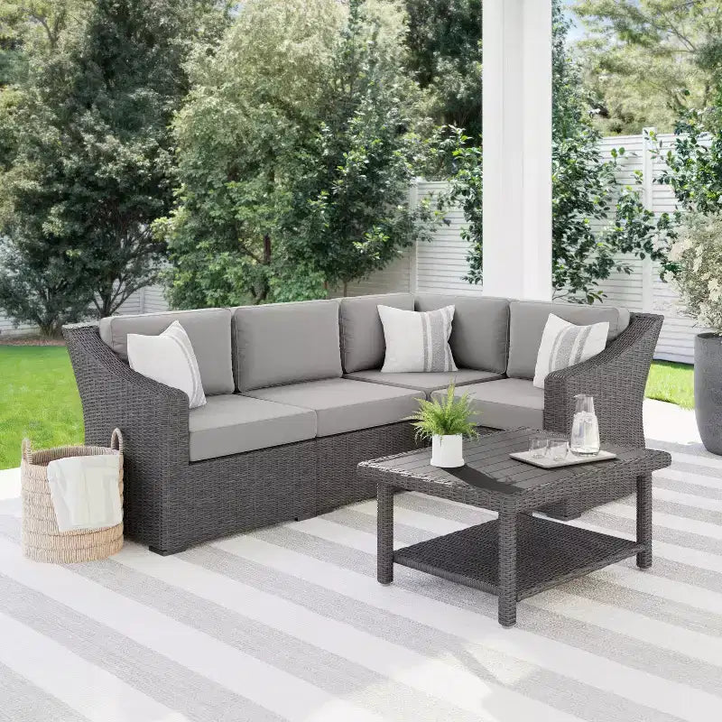 Canapé d'angle modulable 4 places Martha Stewart Bedford pour l'intérieur et l'extérieur, en rotin tressé, avec coussins toutes saisons