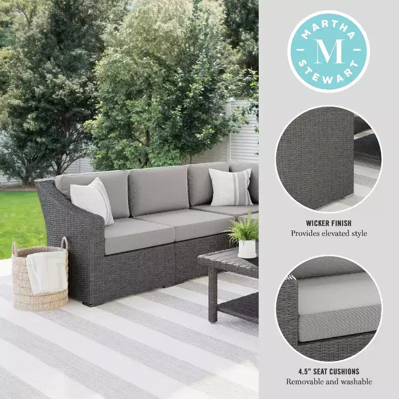 Canapé d'angle modulable 4 places Martha Stewart Bedford pour l'intérieur et l'extérieur, en rotin tressé, avec coussins toutes saisons