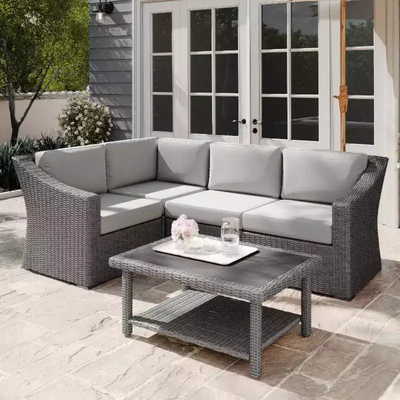 Canapé d'angle modulable 4 places Martha Stewart Bedford pour l'intérieur et l'extérieur, en rotin tressé, avec coussins toutes saisons
