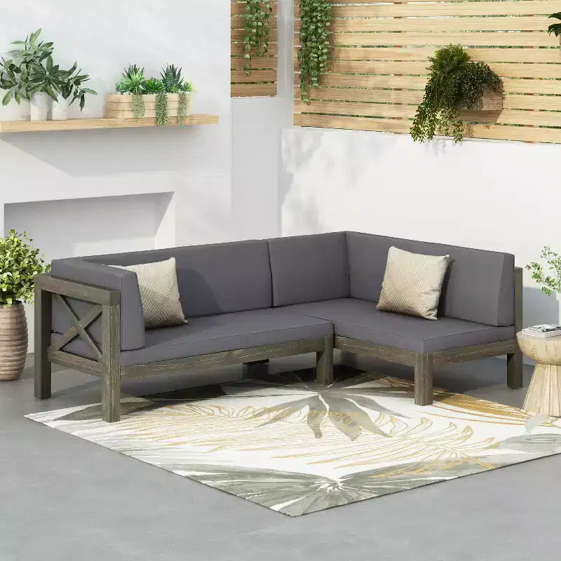 Christopher Knight Home Lyra Outdoor Acacia Wood 4 Seater 88.5 Sectional Sofa with Cushions