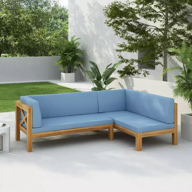Christopher Knight Home Lyra Canapé d'angle sectionnel 4 places en bois d'acacia d'extérieur avec coussins