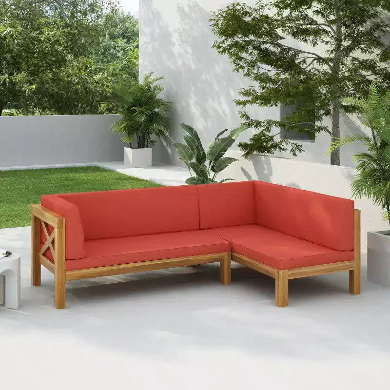 Christopher Knight Home Lyra Canapé d'angle sectionnel 4 places en bois d'acacia d'extérieur avec coussins