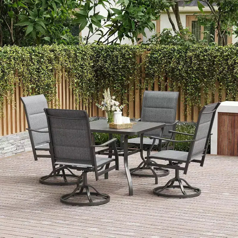 Lot de 2 chaises de salle à manger d'extérieur pivotantes à 360° – Fauteuils en métal avec tissu Textilène, pour toutes les conditions météorologiques, design ergonomique idéal