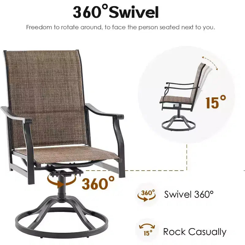 Lot de 2 chaises de salle à manger d'extérieur pivotantes à 360° – Fauteuils en métal avec tissu Textilène, pour toutes les conditions météorologiques, design ergonomique idéal
