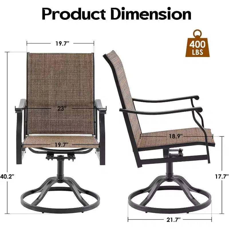 Lot de 2 chaises de salle à manger d'extérieur pivotantes à 360° – Fauteuils en métal avec tissu Textilène, pour toutes les conditions météorologiques, design ergonomique idéal