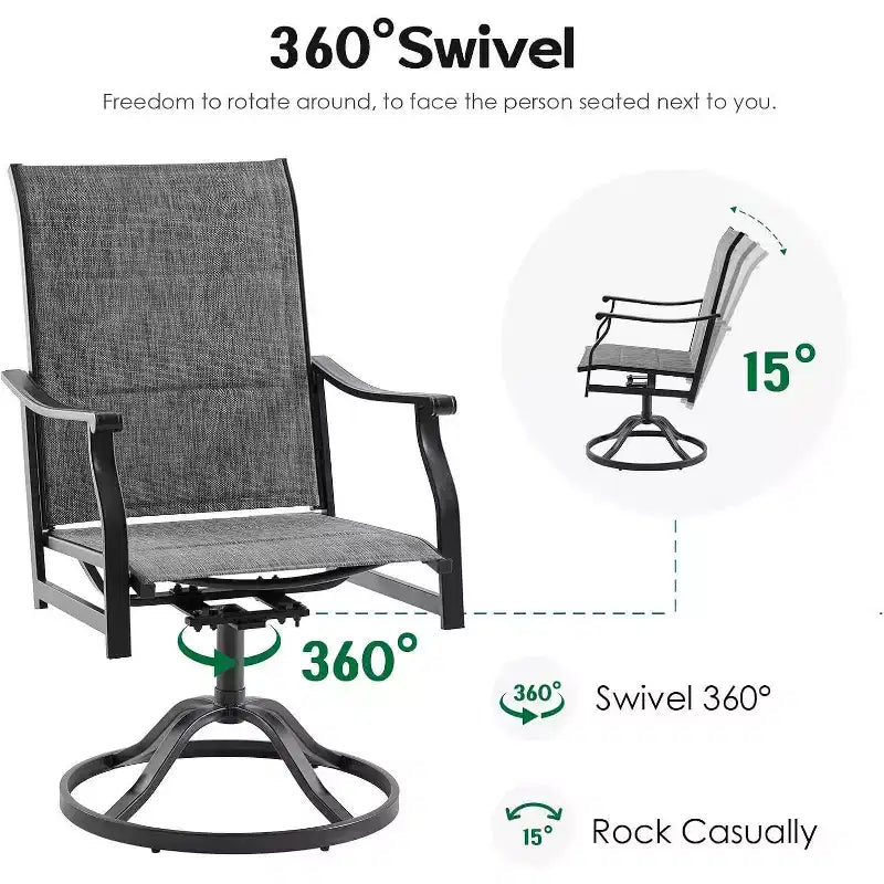 Lot de 2 chaises de salle à manger d'extérieur pivotantes à 360° – Fauteuils en métal avec tissu Textilène, pour toutes les conditions météorologiques, design ergonomique idéal