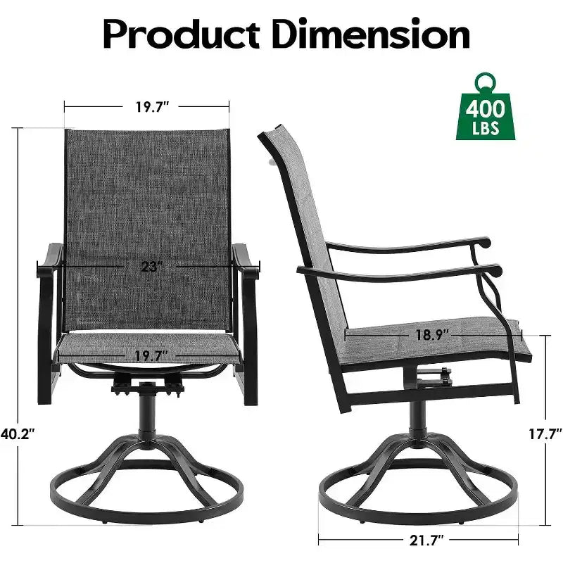 Lot de 2 chaises de salle à manger d'extérieur pivotantes à 360° – Fauteuils en métal avec tissu Textilène, pour toutes les conditions météorologiques, design ergonomique idéal