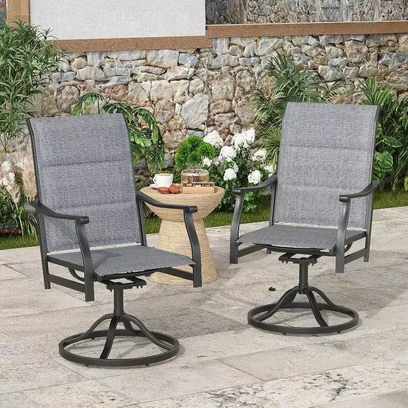 Lot de 2 chaises de salle à manger d'extérieur pivotantes à 360° – Fauteuils en métal avec tissu Textilène, pour toutes les conditions météorologiques, design ergonomique idéal