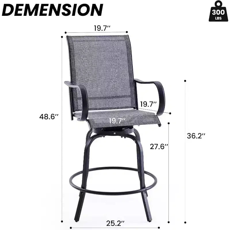 Lot de 4 tabourets de bar pivotants d'extérieur – Tissu Textilène, rotation à 360°, design ergonomique toutes saisons, hauteur de bar idéale pour balcon et terrasse