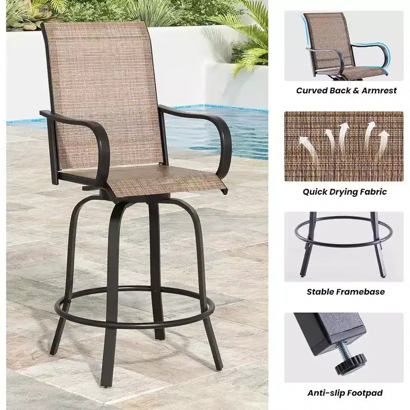 Lot de 4 tabourets de bar pivotants d'extérieur – Tissu Textilène, rotation à 360°, design ergonomique toutes saisons, hauteur de bar idéale pour balcon et terrasse