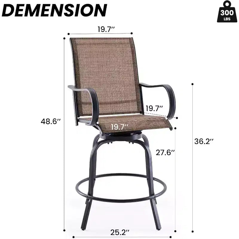 Lot de 4 tabourets de bar pivotants d'extérieur – Tissu Textilène, rotation à 360°, design ergonomique toutes saisons, hauteur de bar idéale pour balcon et terrasse