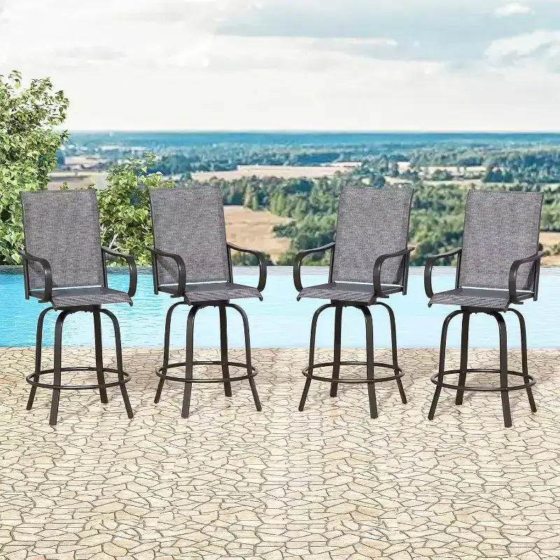 Lot de 4 tabourets de bar pivotants d'extérieur – Tissu Textilène, rotation à 360°, design ergonomique toutes saisons, hauteur de bar idéale pour balcon et terrasse