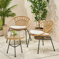 Christopher Knight Home Banya Outdoor Wicker and Iron 3 Piece Chat Set with Tempered Glass Table, Light Brown/Beige