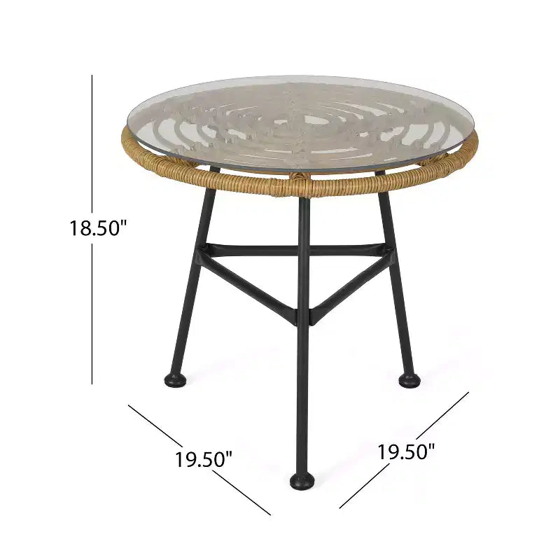 Christopher Knight Home Banya Salon de jardin 3 pièces en osier et fer avec table en verre trempé, marron clair/beige