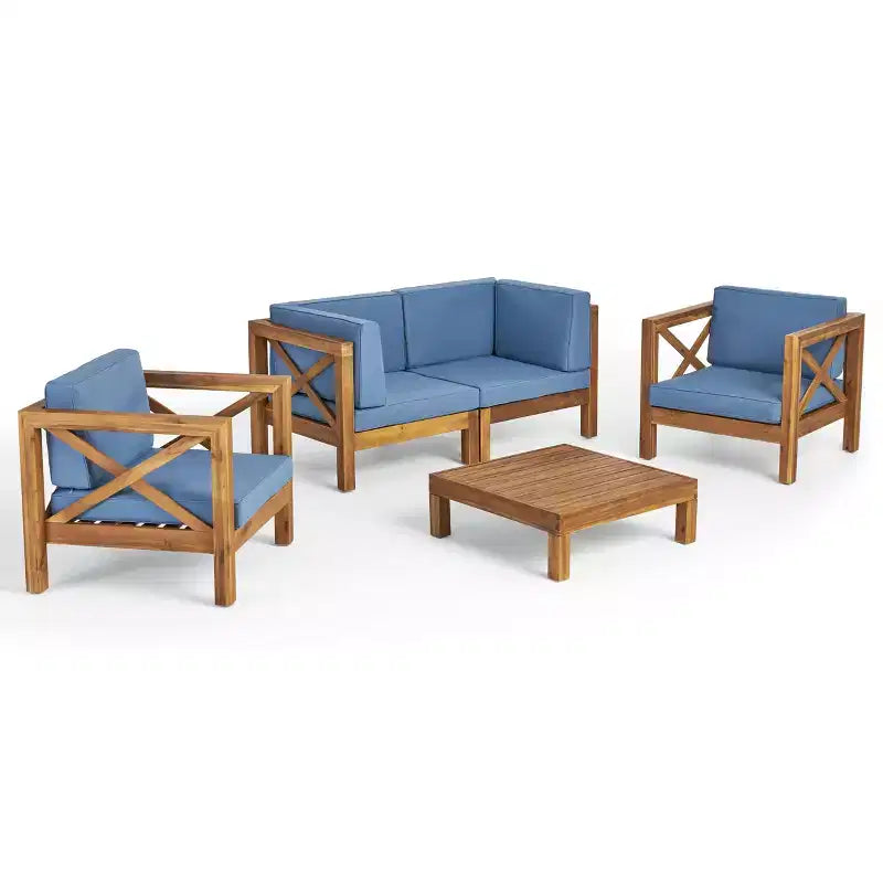 Christopher Knight Home Brava Ensemble de conversation d'extérieur 4 places en bois d'acacia avec coussins