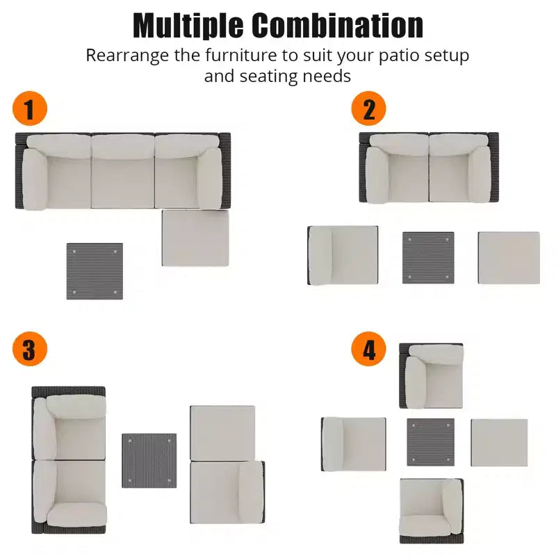 Ensemble de mobilier de jardin 5 pièces avec coussins, en rotin PE résistant aux intempéries, design moderne pour balcon, jardin, piscine