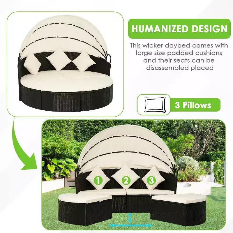Lit de repos rond d'extérieur moderne FDW avec auvent rétractable, kaki