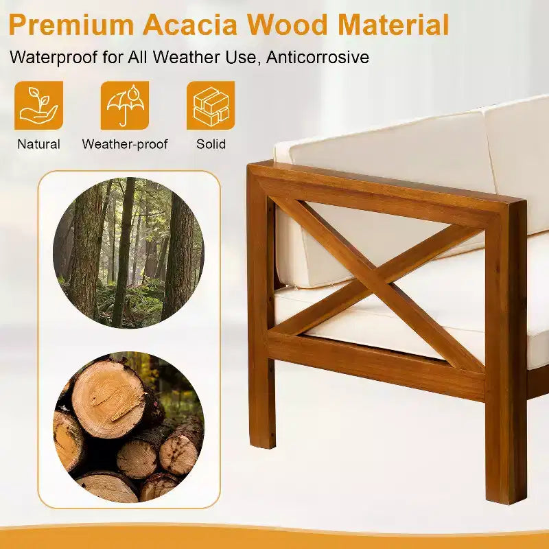 Ensemble de canapés de terrasse 5 pièces FDW en bois d'acacia avec table basse et chaises d'extérieur, coussins inclus