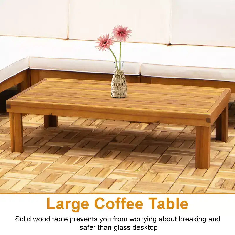 Ensemble de canapés de terrasse 5 pièces FDW en bois d'acacia avec table basse et chaises d'extérieur, coussins inclus
