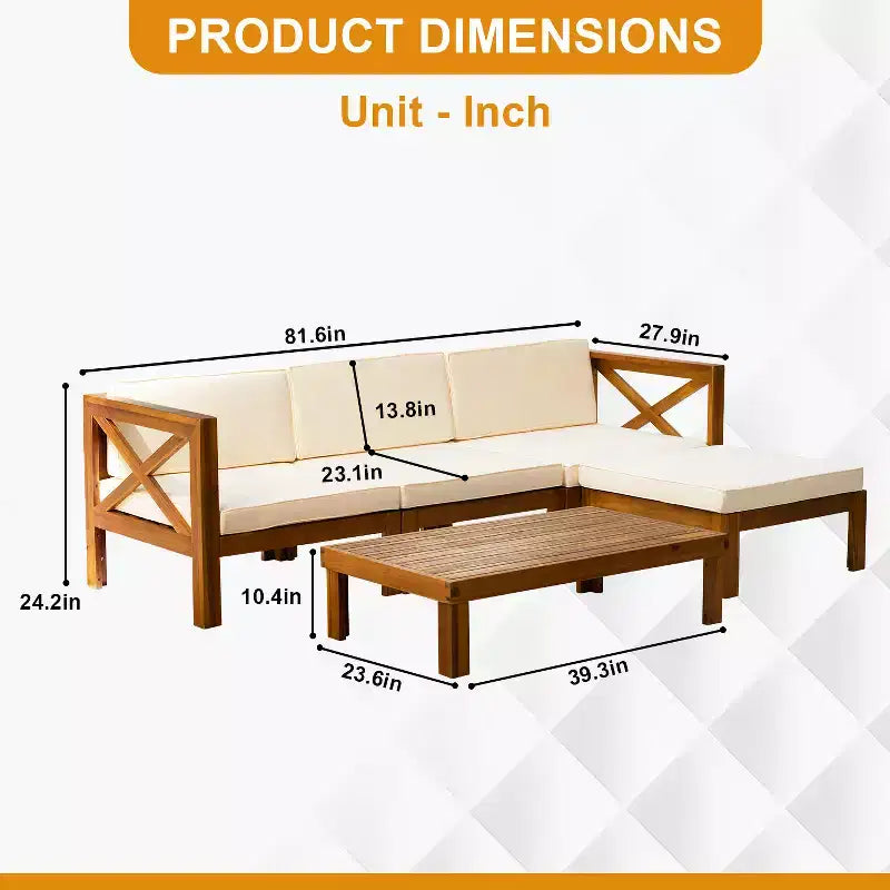 Ensemble de canapés de terrasse 5 pièces FDW en bois d'acacia avec table basse et chaises d'extérieur, coussins inclus