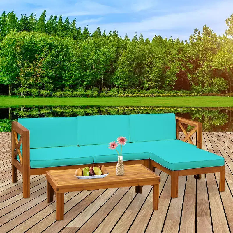Ensemble de canapés de terrasse 5 pièces FDW en bois d'acacia avec table basse et chaises d'extérieur, coussins inclus