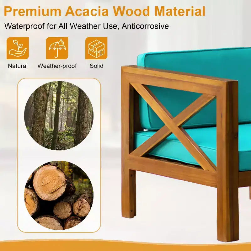 Ensemble de canapés de terrasse 5 pièces FDW en bois d'acacia avec table basse et chaises d'extérieur, coussins inclus