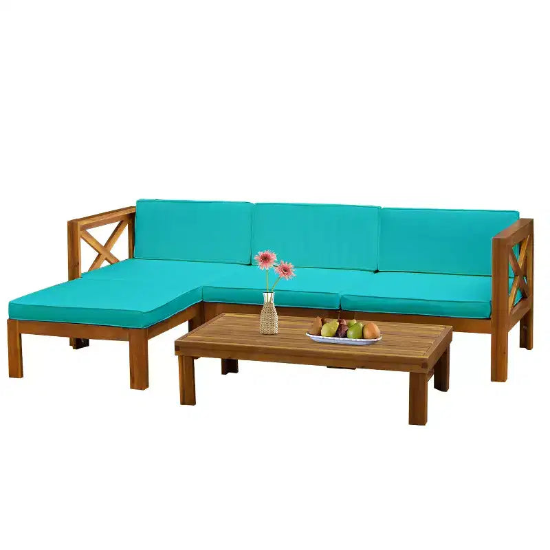 FDW 5 Piece Patio Sofa Set Acacia Wood Outdoor Conversation Table Chair Set with Cushions