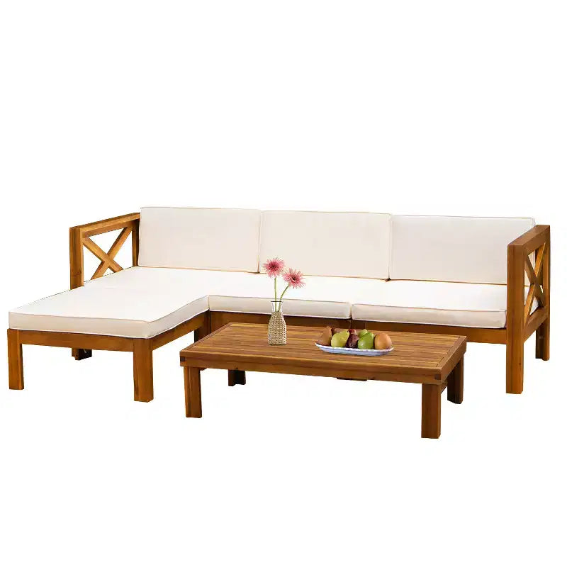 Ensemble de canapés de terrasse 5 pièces FDW en bois d'acacia avec table basse et chaises d'extérieur, coussins inclus