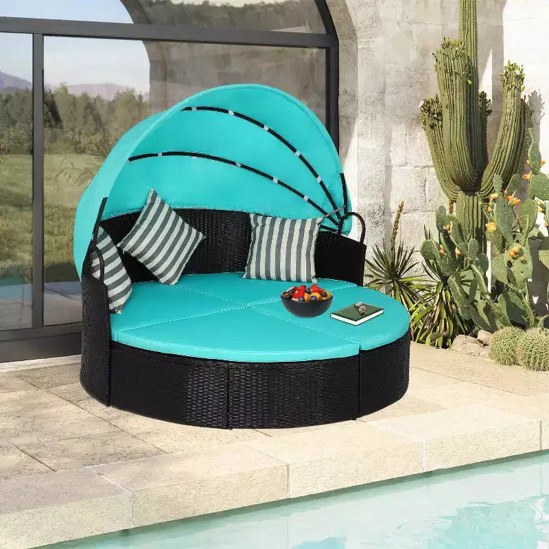 Lit de repos rond en osier BestMassage pour terrasse ou piscine