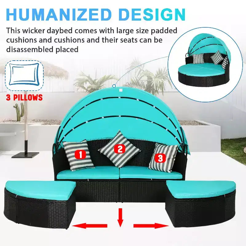 Lit de repos rond en osier BestMassage pour terrasse ou piscine