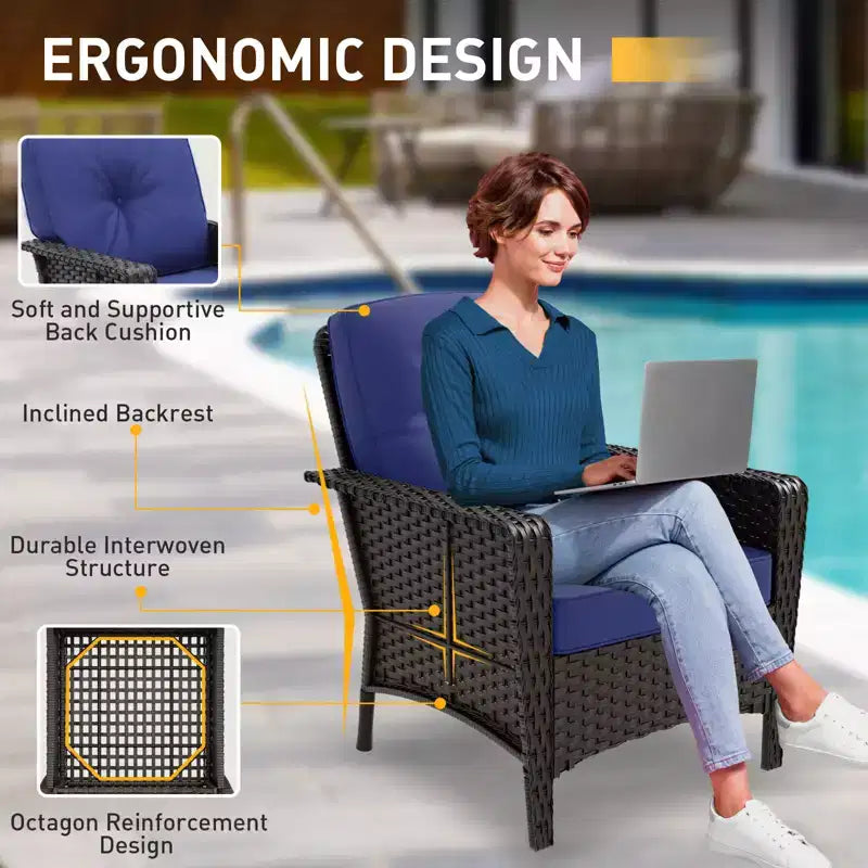 EAGLE PEAK Ensemble de conversation 4 pièces en rotin pour terrasse, canapé et fauteuils d'extérieur en osier avec table basse