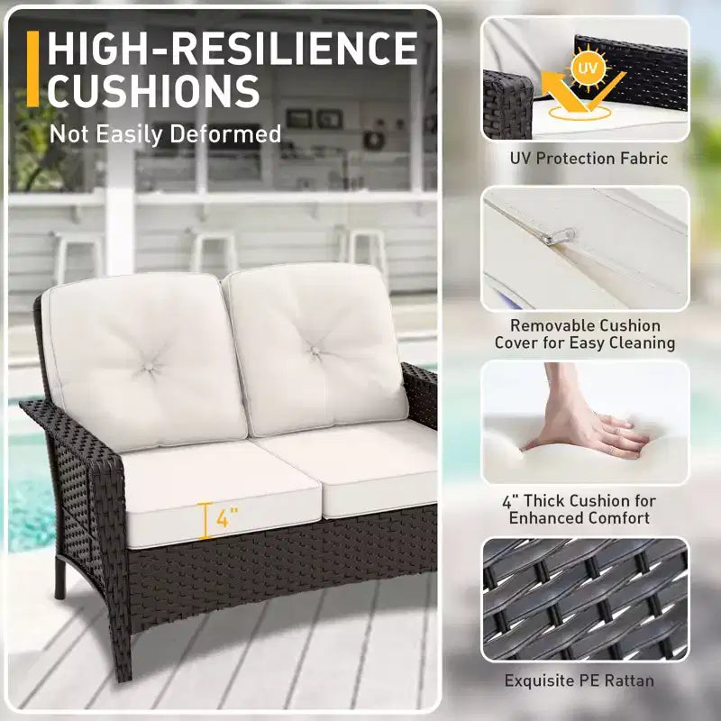 EAGLE PEAK Ensemble de conversation 4 pièces en rotin pour terrasse, canapé et fauteuils d'extérieur en osier avec table basse