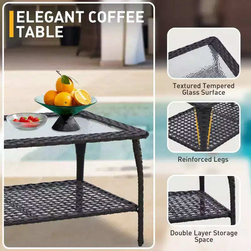 EAGLE PEAK Ensemble de conversation 4 pièces en rotin pour terrasse, canapé et fauteuils d'extérieur en osier avec table basse