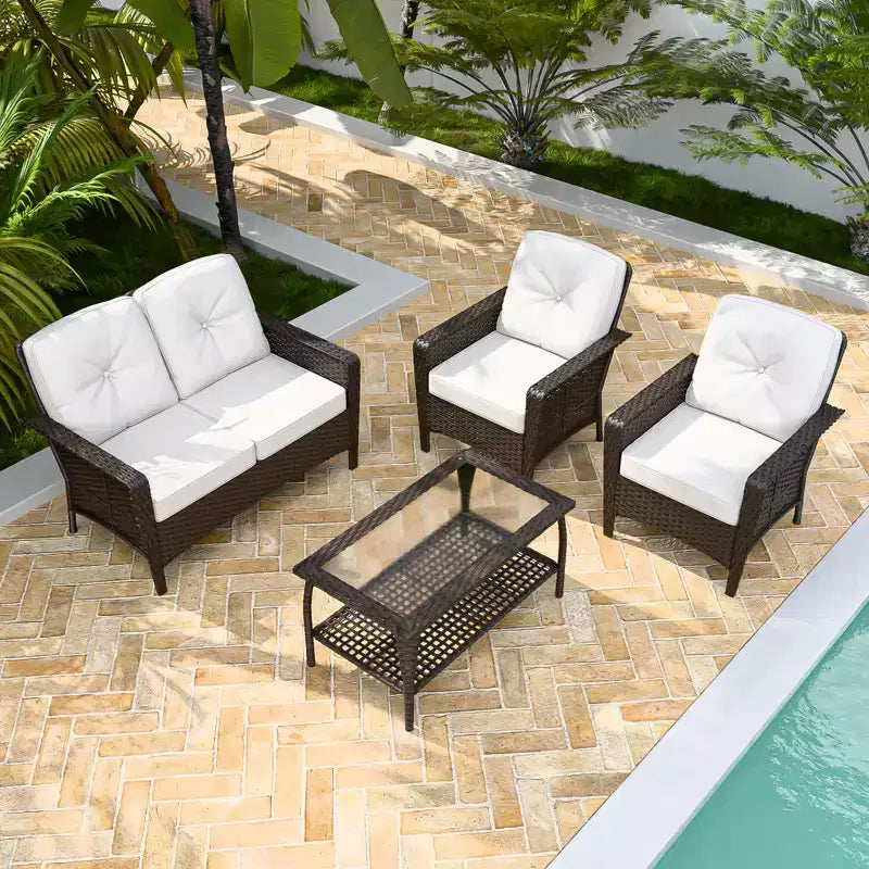 EAGLE PEAK Ensemble de conversation 4 pièces en rotin pour terrasse, canapé et fauteuils d'extérieur en osier avec table basse
