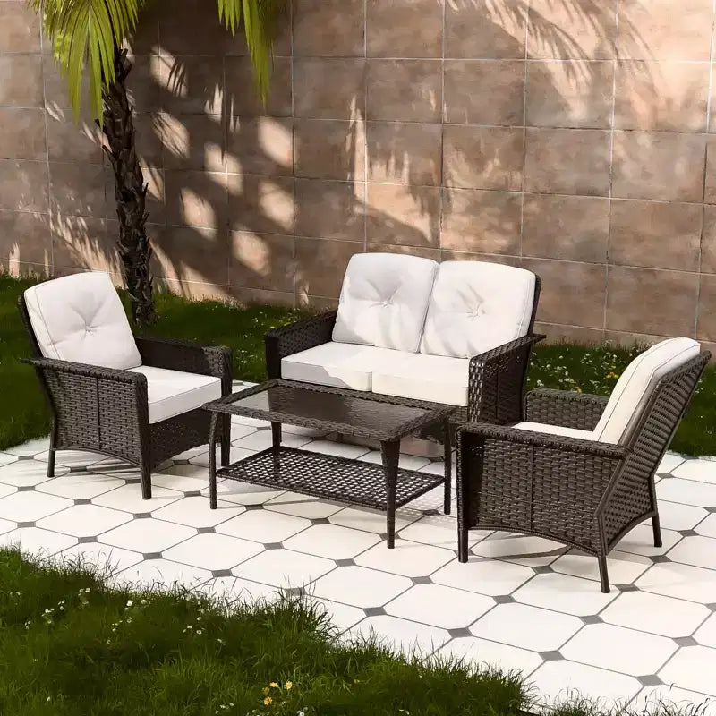 EAGLE PEAK Ensemble de conversation 4 pièces en rotin pour terrasse, canapé et fauteuils d'extérieur en osier avec table basse
