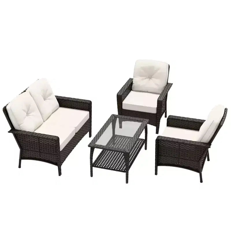 EAGLE PEAK Ensemble de conversation 4 pièces en rotin pour terrasse, canapé et fauteuils d'extérieur en osier avec table basse