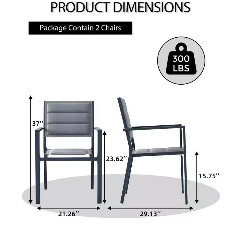 Lot de 2 chaises de patio empilables en aluminium avec tissu textilène pour terrasse, patio, cour.