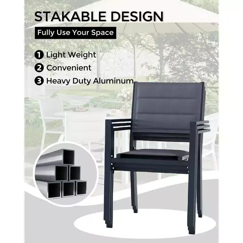 Lot de 2 chaises de patio empilables en aluminium avec tissu textilène pour terrasse, patio, cour.