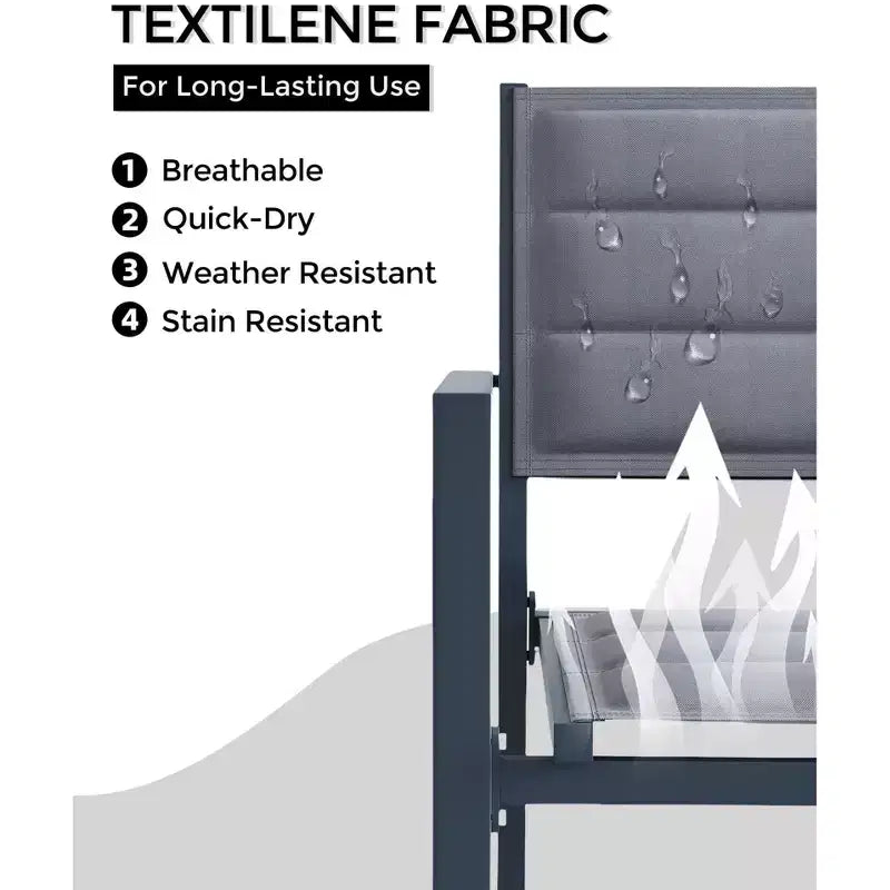 Lot de 2 chaises de patio empilables en aluminium avec tissu textilène pour terrasse, patio, cour.