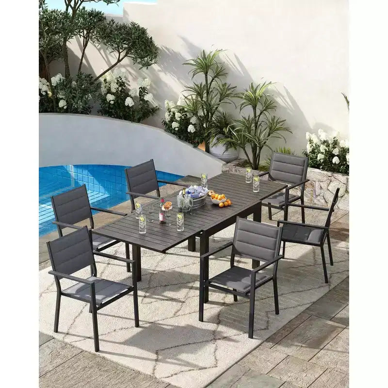 Lot de 2 chaises de patio empilables en aluminium avec tissu textilène pour terrasse, patio, cour.