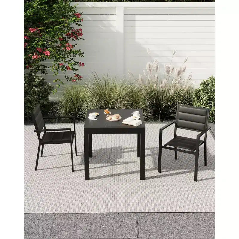 Lot de 2 chaises de patio empilables en aluminium avec tissu textilène pour terrasse, patio, cour.